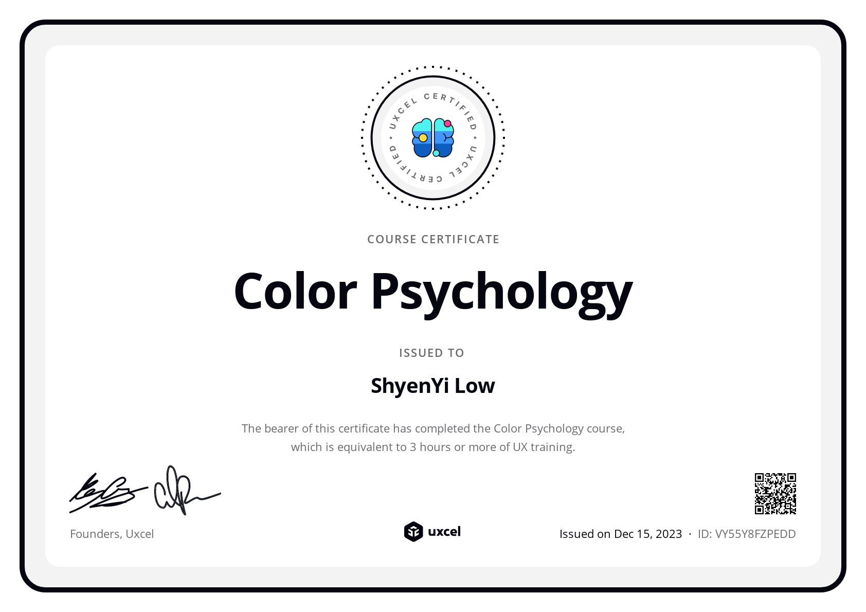 ShyenYi Low's certificate